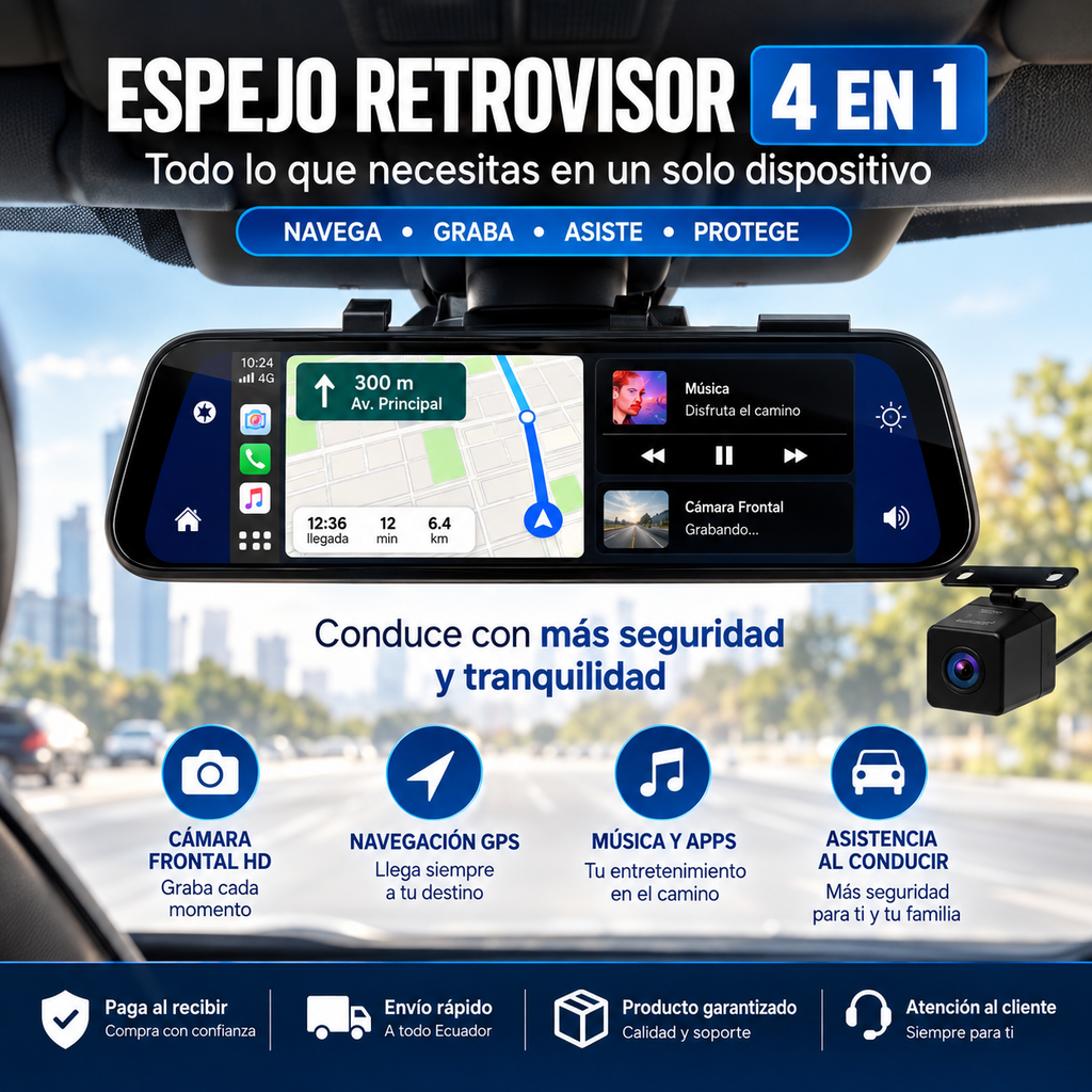 Espejo retrovisor 4 en 1 Pantalla Táctil