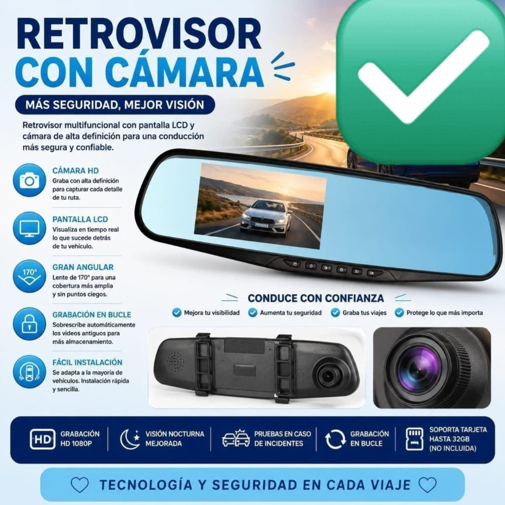Espejo retrovisor 4 en 1 Pantalla Táctil